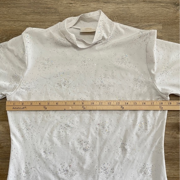 LINDA LUNDSTRÖM White Mock Neck‎ Short Sleeve Rhinestone Embellished Top M - Picture 4 of 6
